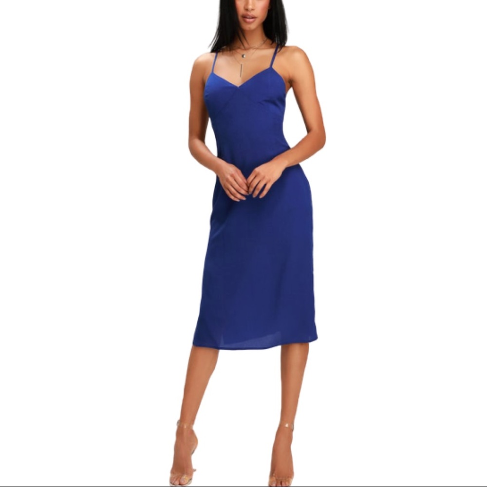 Lulus Allure Blue Lace-Up Midi Slip Dress Size XS
